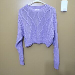 Aeropostale Cotton Blend Cable Knit Cropped Crewneck Sweater S Lavender Y2K